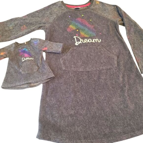 PERFECT PAIR Nightie Plush Fleece sz 7/8 Unicorn Plus 18" Doll's‎ Nighty - Picture 1 of 13